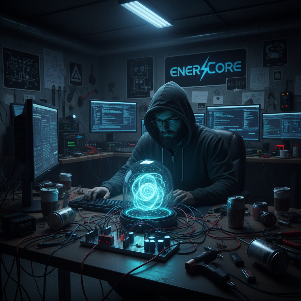 Hacker in basement coding energy.