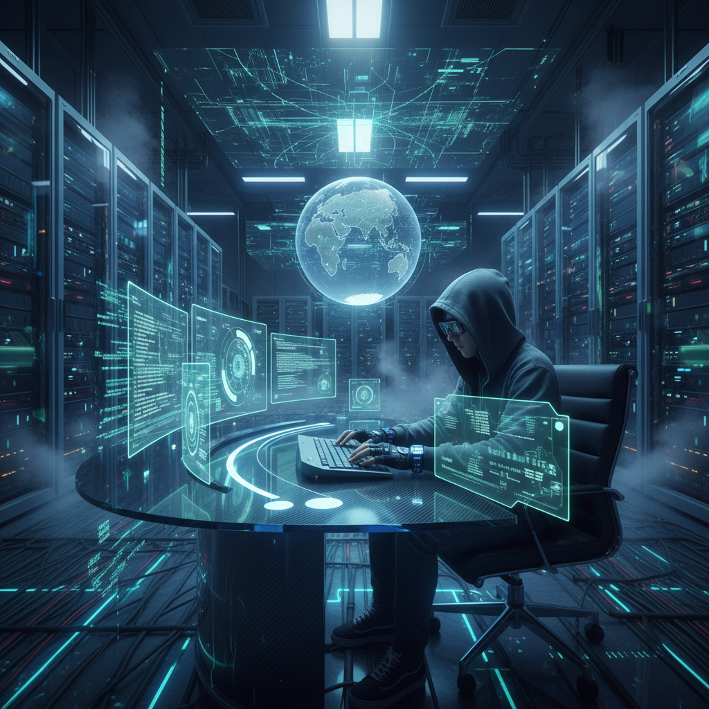 A hacker in a state of the art environment.